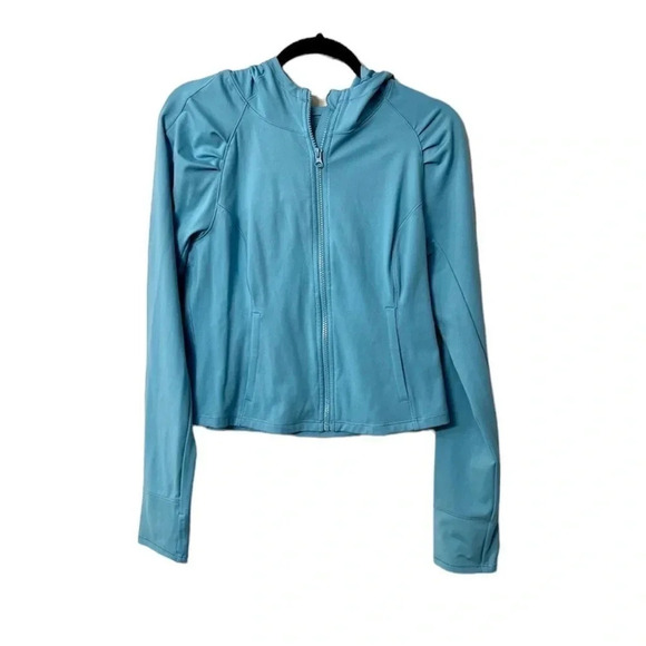 Yogalicious Lux Women's Long Sleeve Light Blue Zip-Up Hooded Jacket Size L GUC - Picture 1 of 9